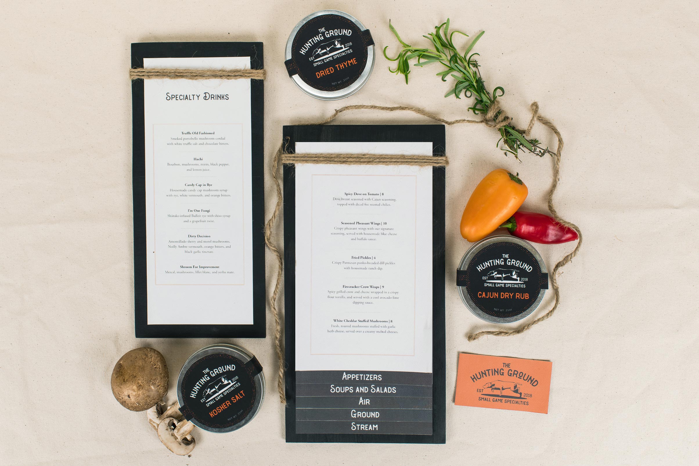 The Hunting Ground menu branding and design