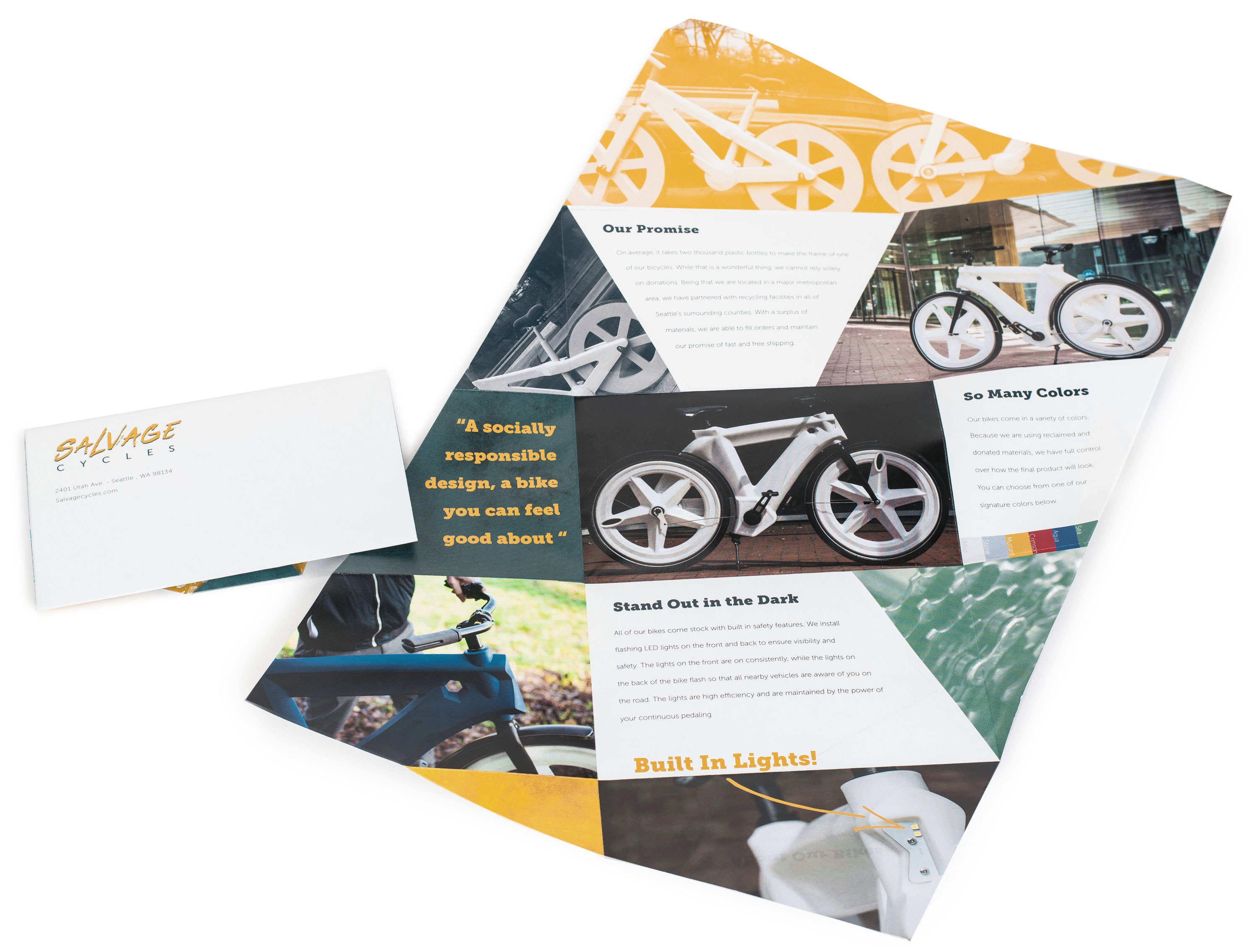 Salvage Cycles direct mailer fully open